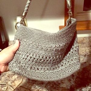 The San silver glitter small handbag